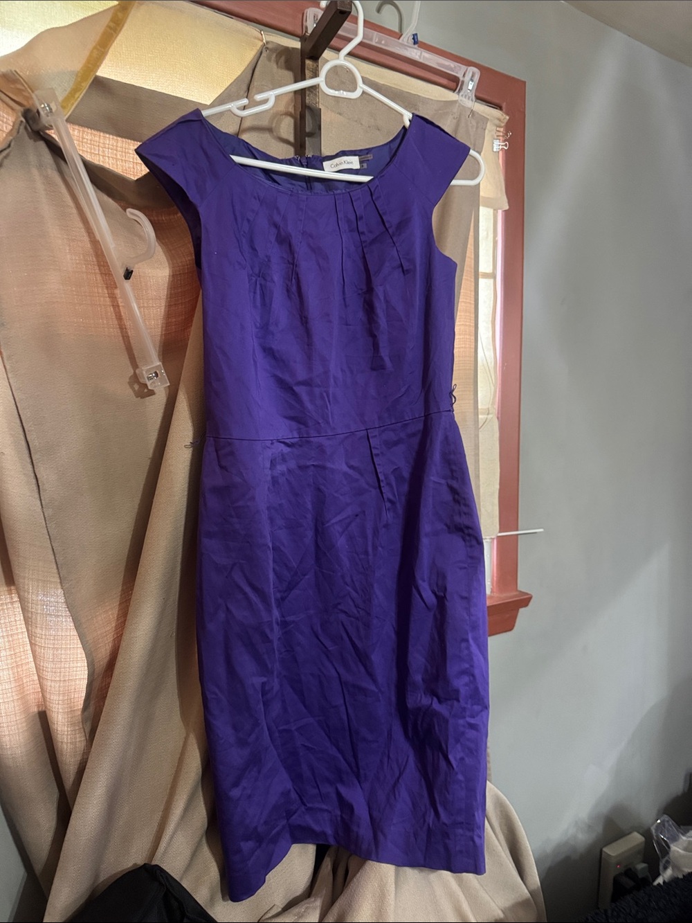 Calvin Klein Purple Cap-Sleeve Midi Sheath Dress
